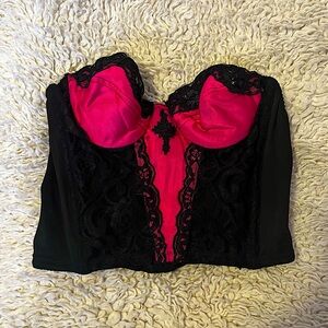 Vintage Pink + Black Corset Bustier